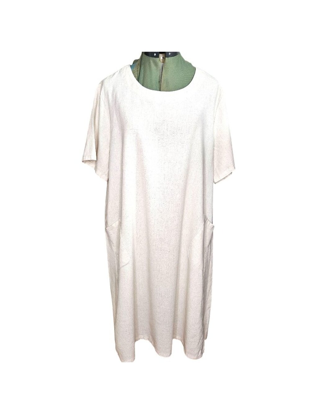 Woman's coastal grandma linen blend pocketed overall cover dress minimalist S XL